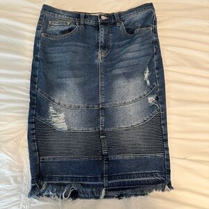Skirted Fancy || Denim distressed moto skirt